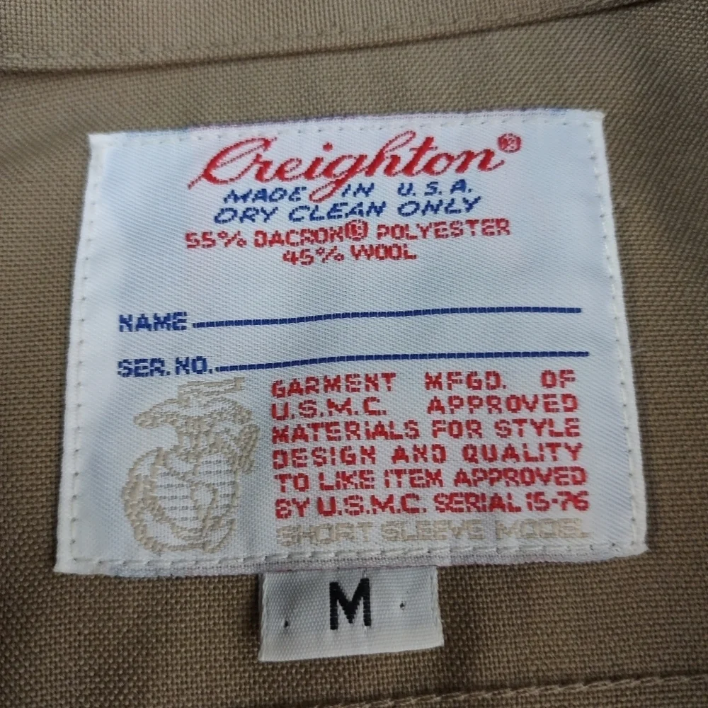 Vtg USMC US Marine Corps Military Army Khaki Chino Button Collar Shirt Size M